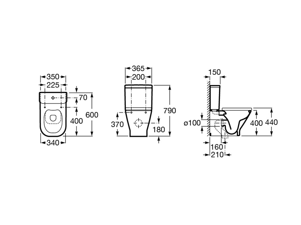 Medidas de la cisterna de doble descarga 4/2 L para inodoro compacto THE GAP - ROCA